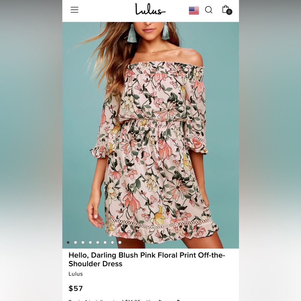 NWT Lulus Hello, Darling Blush Pink Floral Print Off-the-Shoulder Dress - Picture 2 of 6